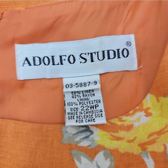 Adolfo Studio Vintage Linen Blend Maxi Dress Floral Print Orange Plus Size 22WP - Picture 6 of 10